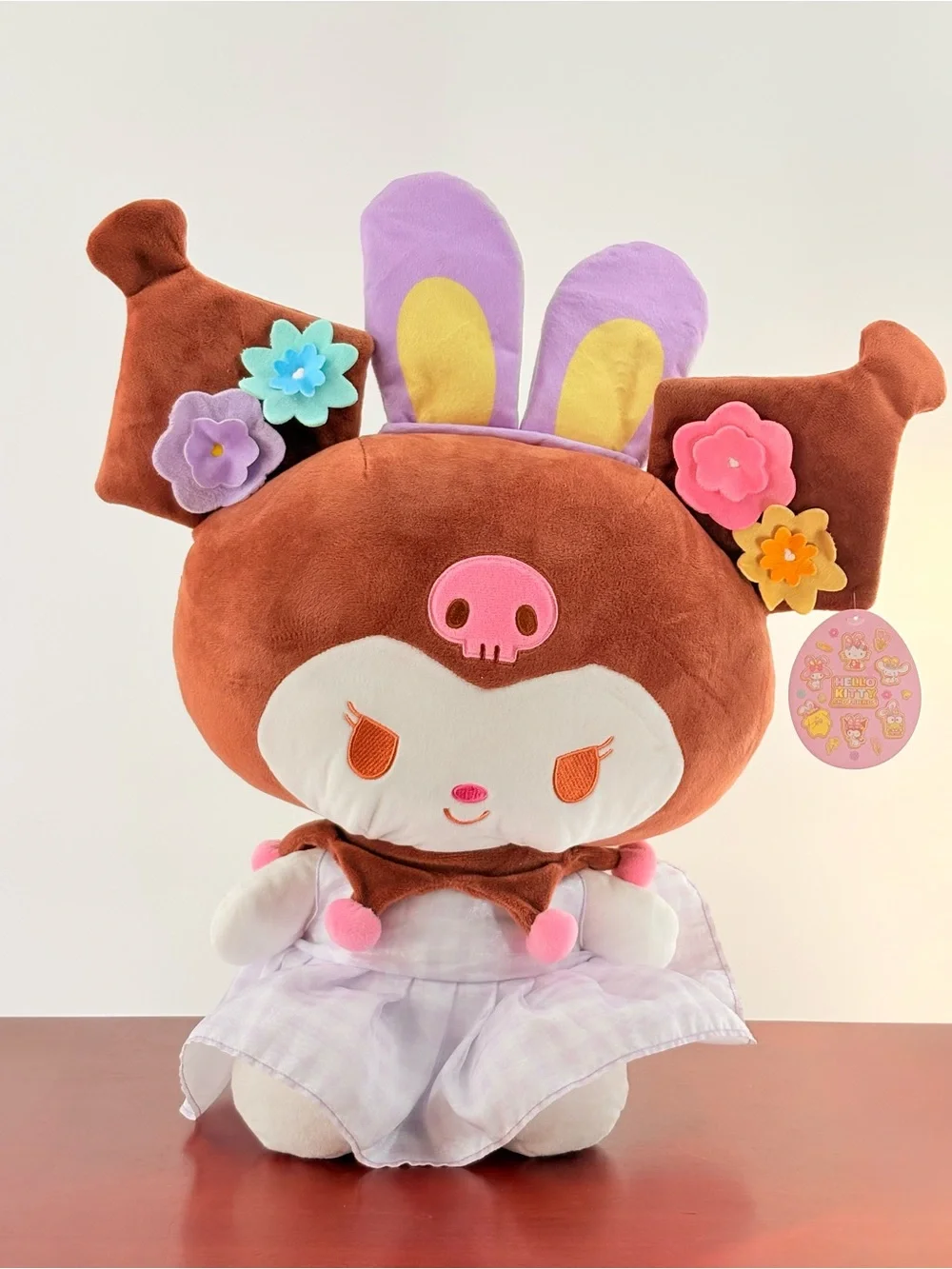 Hello Kitty Brown Plush Bunny with Purple Ears and Pink Accents